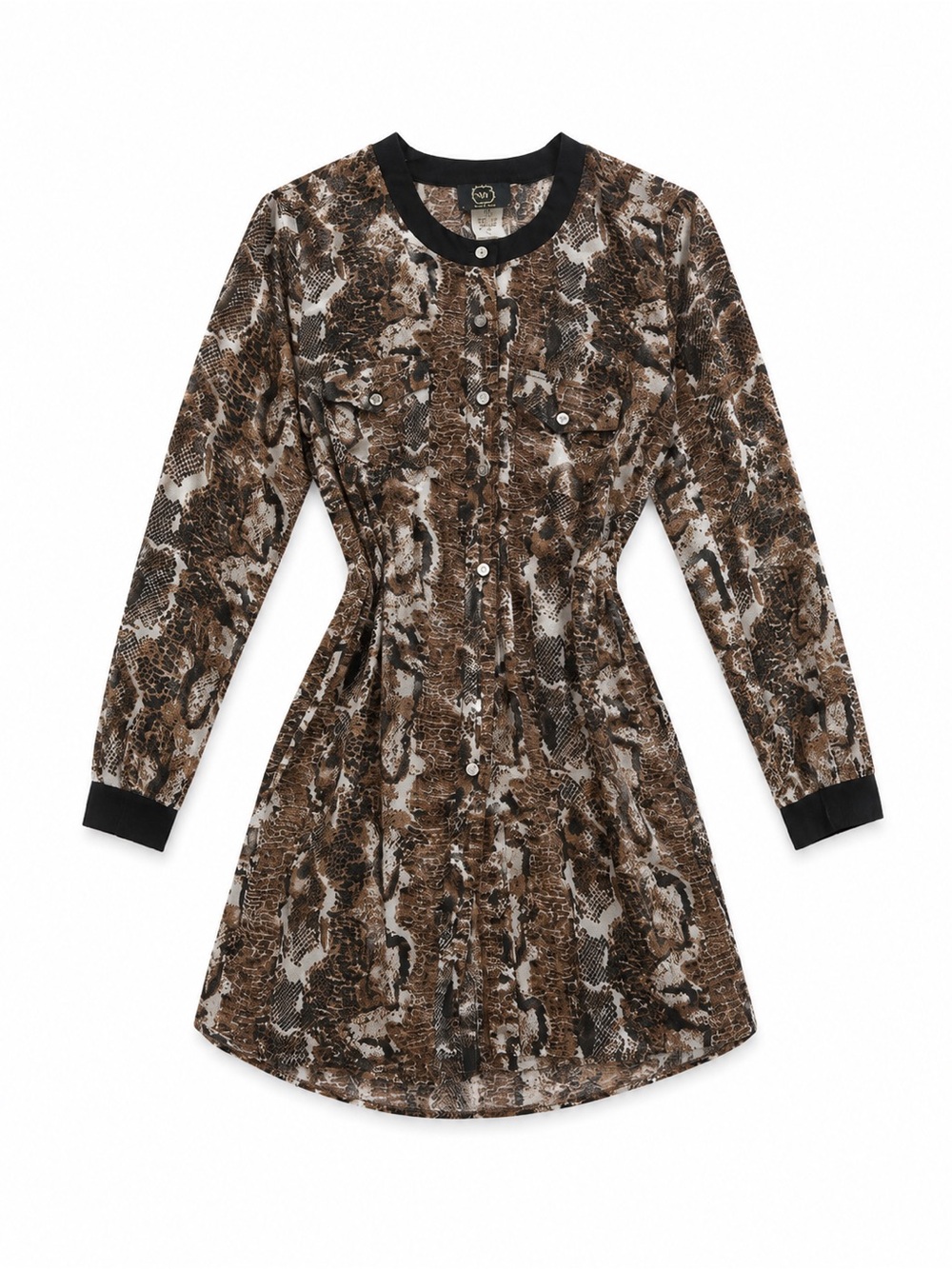 Brown Snake-Print Long Sleeve Shirt Dress